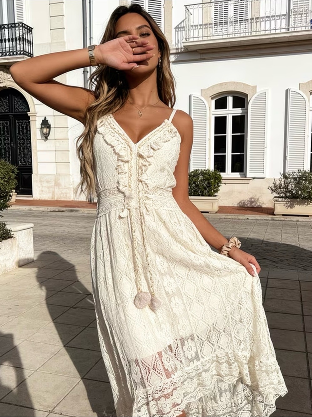 Private Label Cream Lace High-Low Maxi Dress